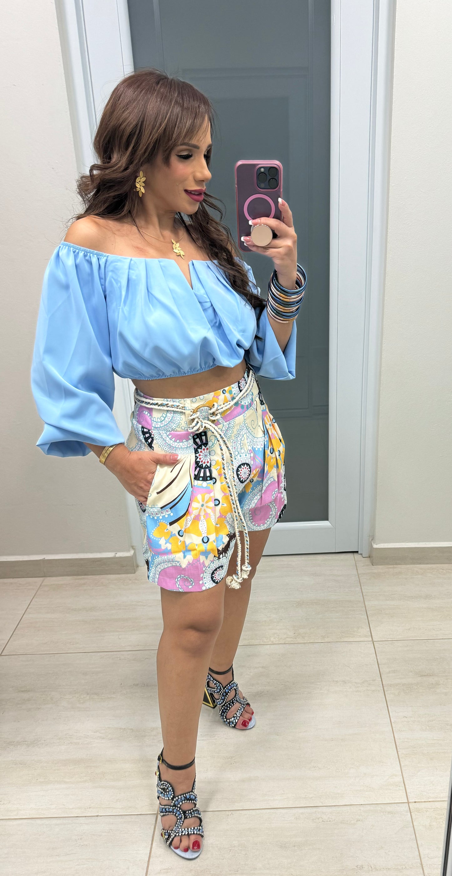 ABSTRACT PRINTED LINEN SHORT