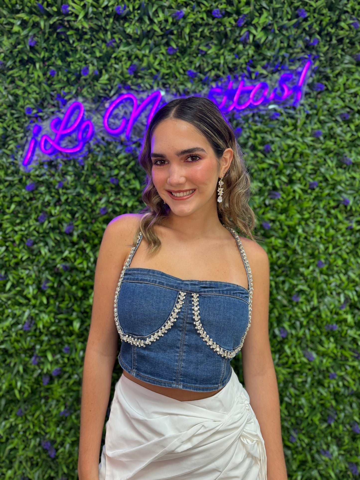 MARISEL RHINESTONE DENIM BUSTIER